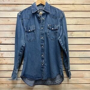 Wrangler® Vintage Inspired Long Sleeve Denim Shirt Western Cotton M Sz 15.5x32